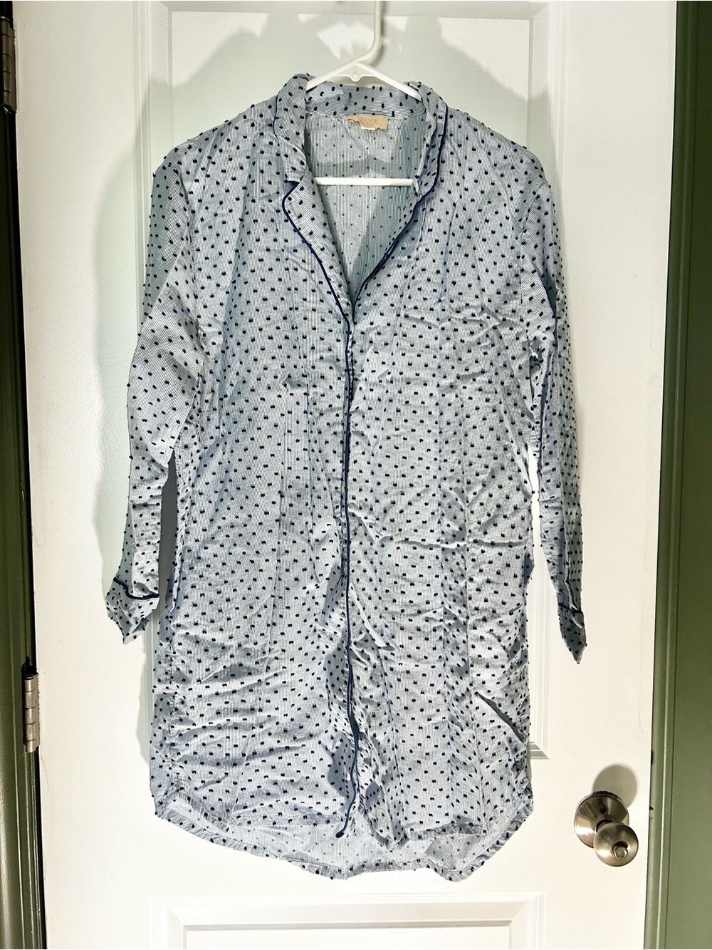 Light Blue Polka Dot Women's Long Sleeve Button-down Night Gown